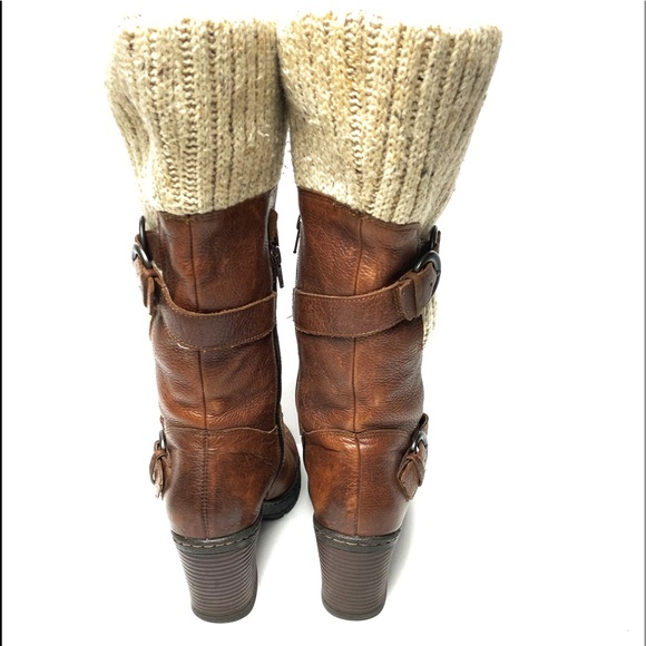 B.O.C. leather knee high boots thick woven sock edge chunky block heel Sz 8.5 - Picture 6 of 8